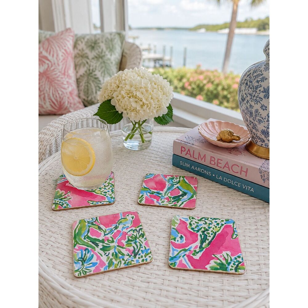 Set Of 4 Handmade Coasters Preppy Coastal Cottage Beachy Entertaining Hosting